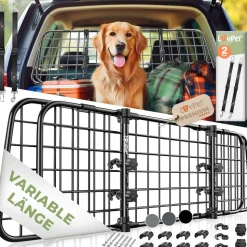 LovPet® Hundegitter Auto, Autoschutzgitter Trenngitter Universal, verstellbare Breite, Kopfstütze Kofferraum Autogitter Maße HxB 30 x 92-152 cm Kofferraumgitter,+ 2x Sicherheitsgurt für Hunde