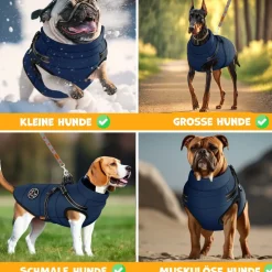 LOVPET® Hundejacke Hundemantel mit Geschirr, inkl. 45 Stück Kotbeutel + Spender, Hunde Winterweste gefüttert wasserdicht, Gepolsterte Weste Mit Brustgurt, Reflektoren, D-Ring