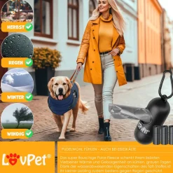 LOVPET® Hundejacke Hundemantel mit Geschirr, inkl. 45 Stück Kotbeutel + Spender, Hunde Winterweste gefüttert wasserdicht, Gepolsterte Weste Mit Brustgurt, Reflektoren, D-Ring