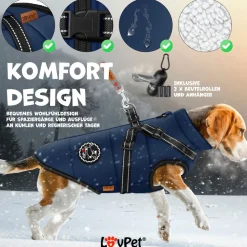 LOVPET® Hundejacke Hundemantel mit Geschirr, inkl. 45 Stück Kotbeutel + Spender, Hunde Winterweste gefüttert wasserdicht, Gepolsterte Weste Mit Brustgurt, Reflektoren, D-Ring