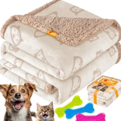 LOVPET® wasserdichte Hundedecke, Sherpa Fleece Haustier Decke + 3x Spielzeugknochen, maschinenwaschbar, beidseitiger Sofabezug-Schutz