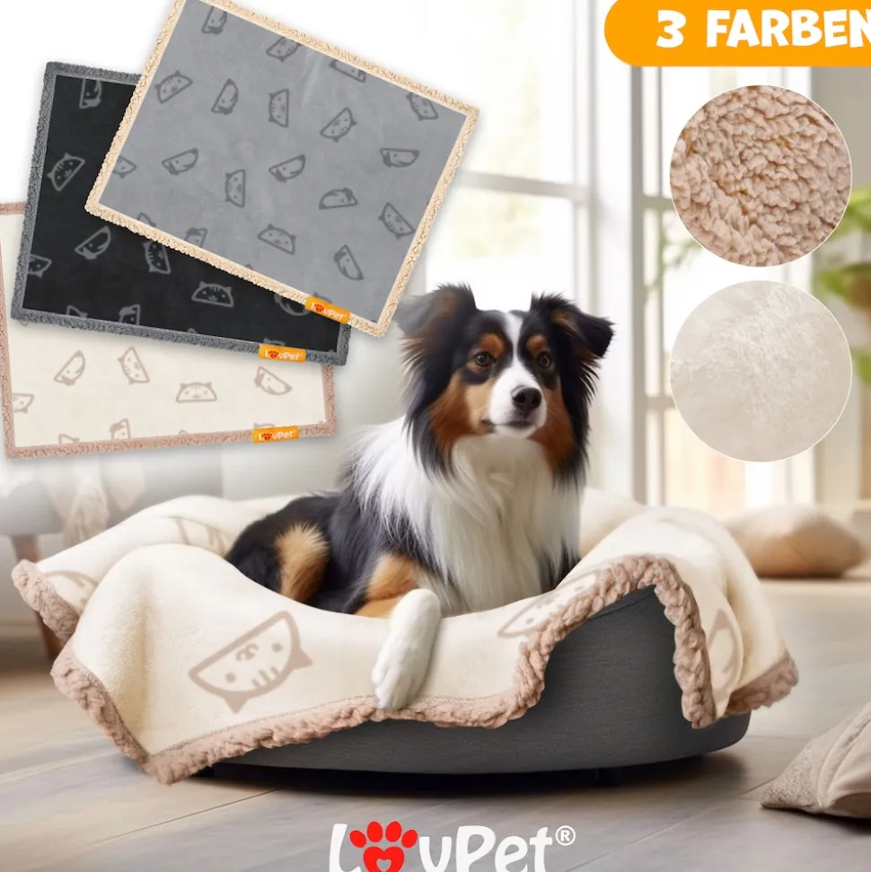 LOVPET® wasserdichte Hundedecke, Sherpa Fleece Haustier Decke + 3x Spielzeugknochen, maschinenwaschbar, beidseitiger Sofabezug-Schutz