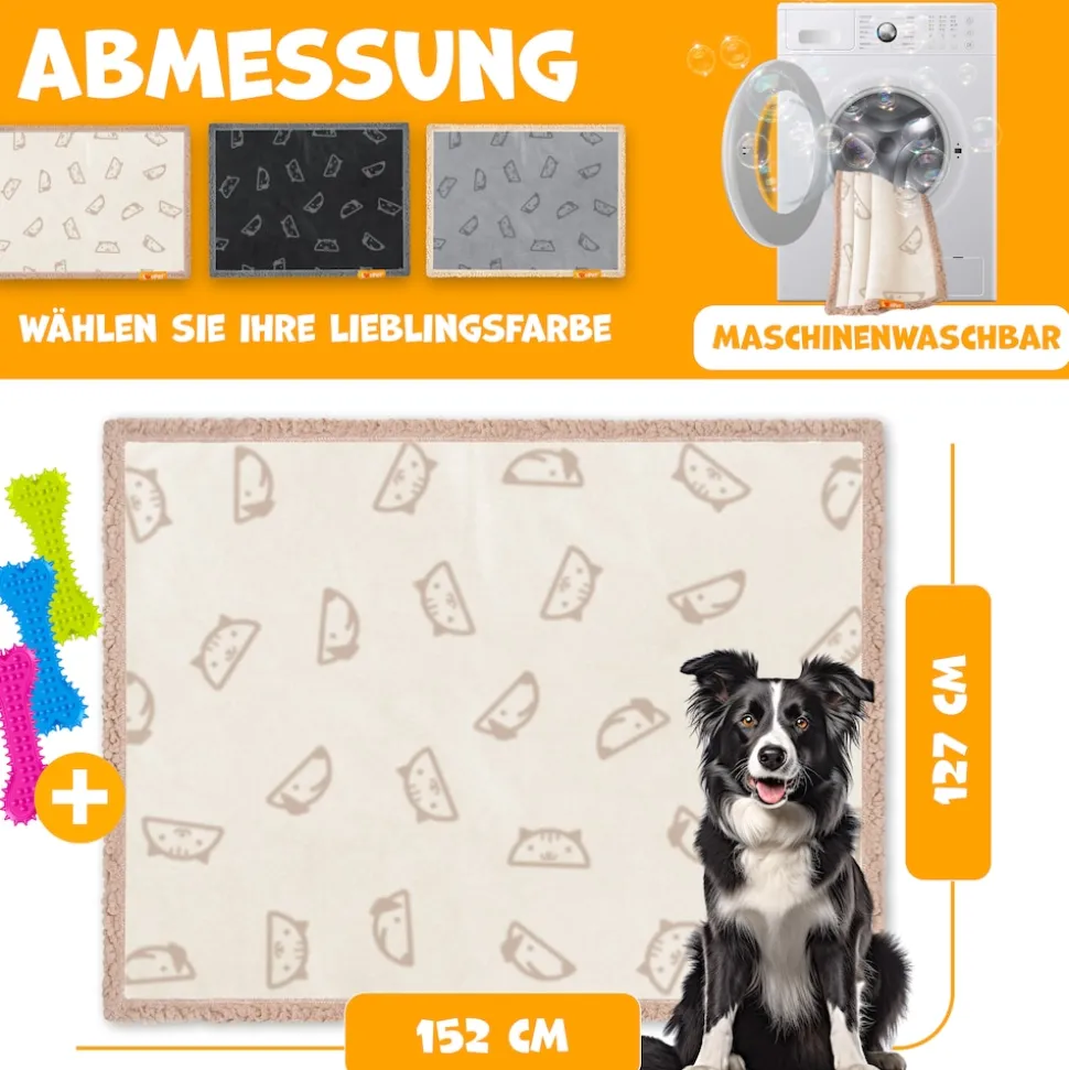 LOVPET® wasserdichte Hundedecke, Sherpa Fleece Haustier Decke + 3x Spielzeugknochen, maschinenwaschbar, beidseitiger Sofabezug-Schutz