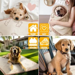 LOVPET® wasserdichte Hundedecke, Sherpa Fleece Haustier Decke + 3x Spielzeugknochen, maschinenwaschbar, beidseitiger Sofabezug-Schutz
