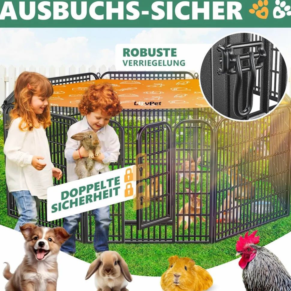 LovPet Welpenlaufstall Freilaufgehege Welpenauslauf Hundelaufstall Tierlaufstall Hunde, mit Tür und wetterfester laufstall Für Hund, Katze, Welpe, Kaninchen, Meerschweinchen