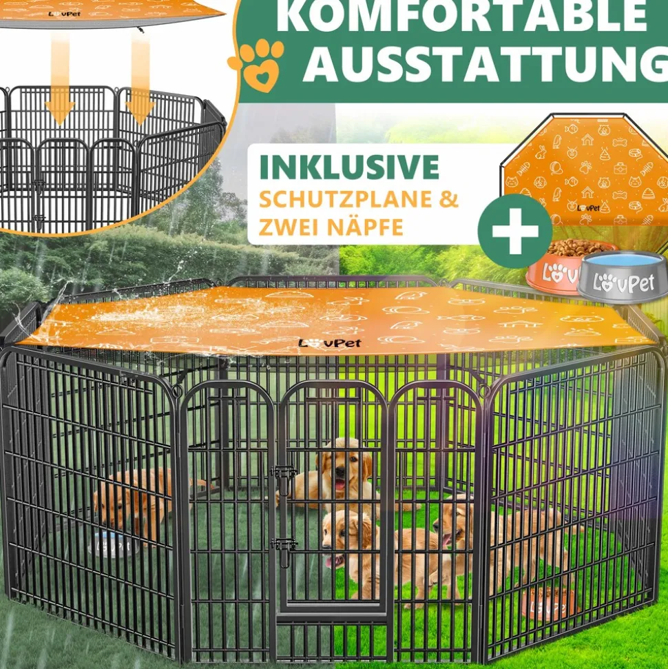 LovPet Welpenlaufstall Freilaufgehege Welpenauslauf Hundelaufstall Tierlaufstall Hunde, mit Tür und wetterfester laufstall Für Hund, Katze, Welpe, Kaninchen, Meerschweinchen