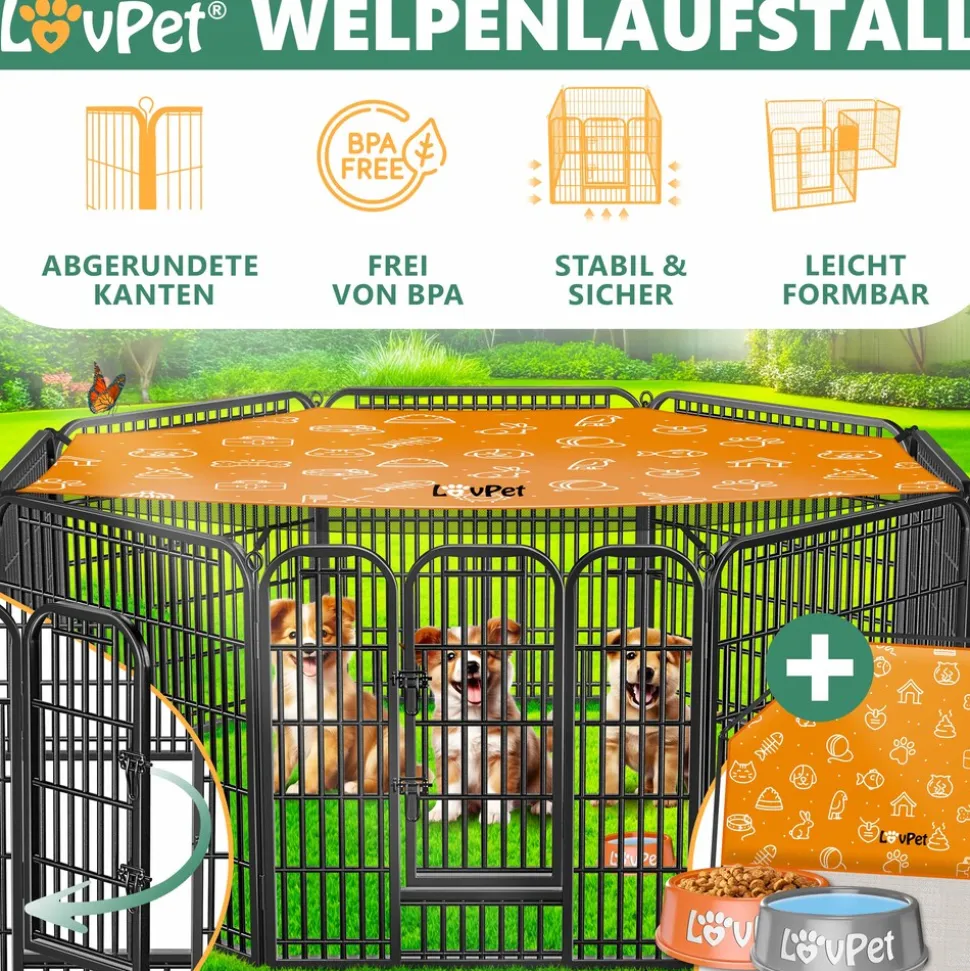 LovPet Welpenlaufstall Freilaufgehege Welpenauslauf Hundelaufstall Tierlaufstall Hunde, mit Tür und wetterfester laufstall Für Hund, Katze, Welpe, Kaninchen, Meerschweinchen