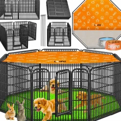 LovPet Welpenlaufstall Freilaufgehege Welpenauslauf Hundelaufstall Tierlaufstall Hunde, mit Tür und wetterfester laufstall Für Hund, Katze, Welpe, Kaninchen, Meerschweinchen