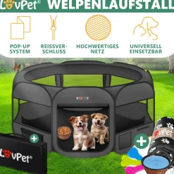 LOVPET® Welpenlaufstall Tierlaufstall Faltbar für Kleintiere Hunde, Katzen Inkl. Hundenapf Hundelaufstall Freigehege Oxfordgewebe Pop-up System Indoor & Outdoor