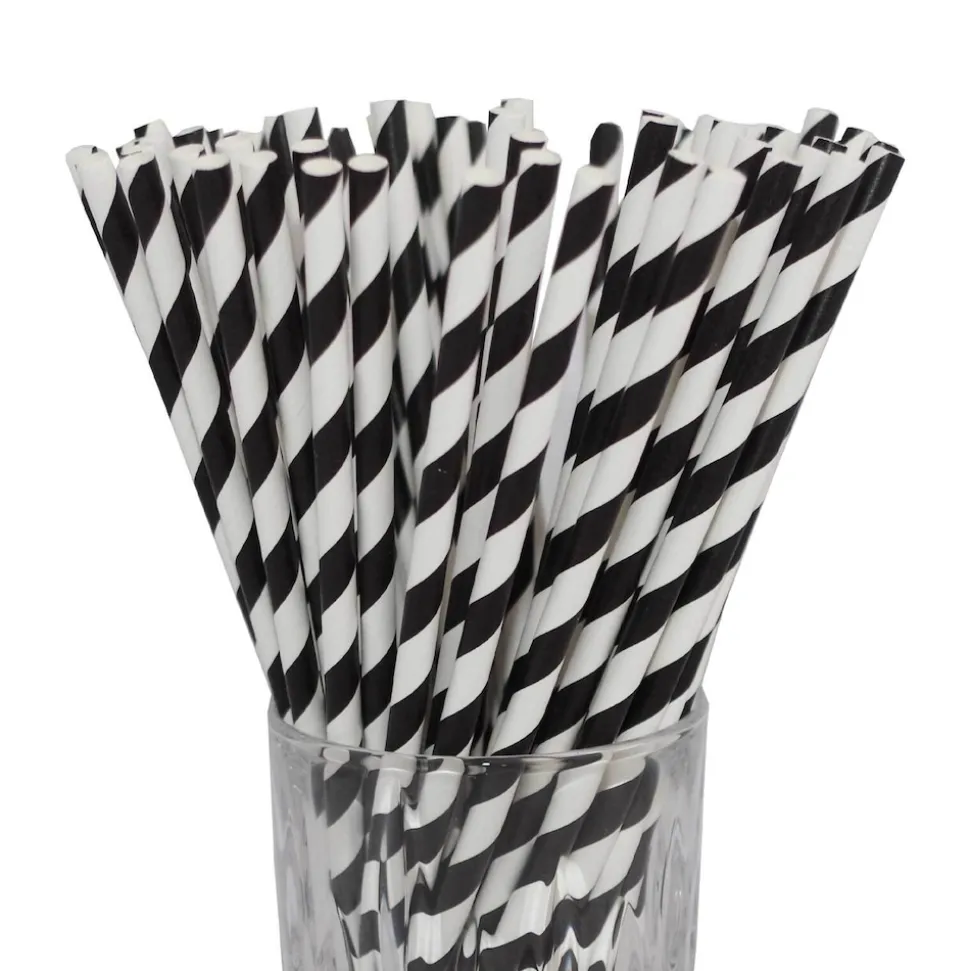 LUXENTU Papier-Trinkhalme gestreift 20 cm 100er Set