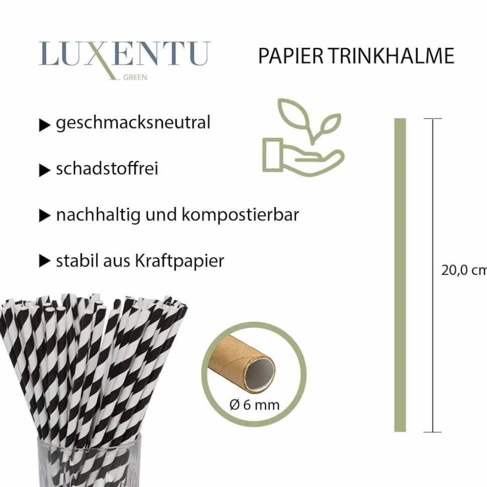 LUXENTU Papier-Trinkhalme gestreift 20 cm 100er Set