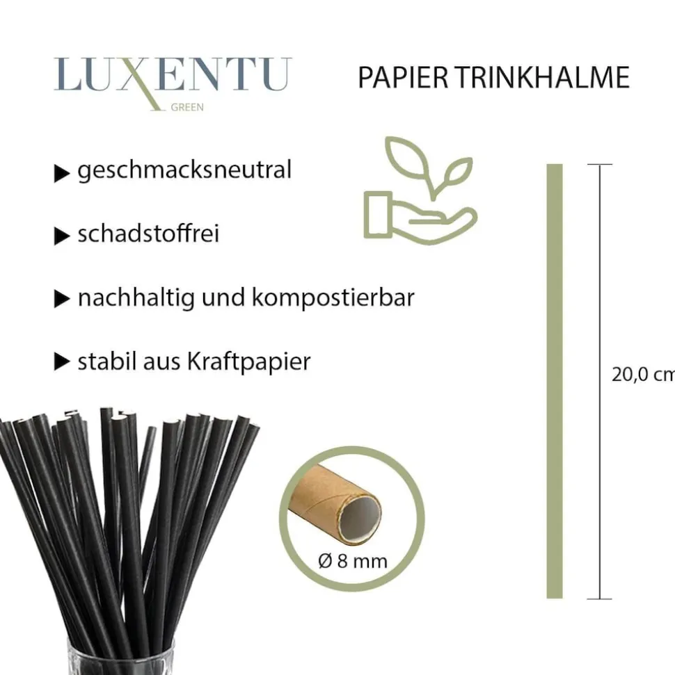 LUXENTU Papier-Trinkhalme Jumbo 20 cm 100er Set