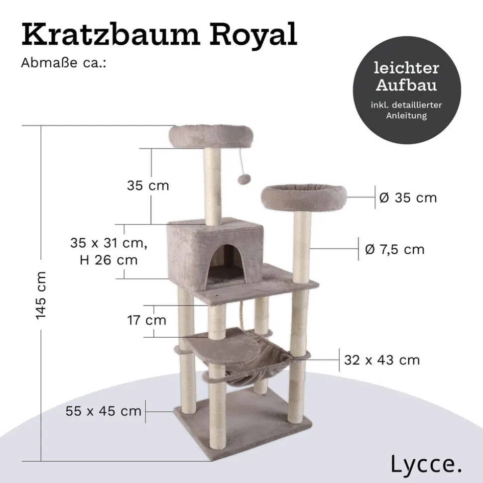 Lycce Kratzbaum ROYAL Katzenbaum mit Höhle und Hängematte, 145 cm