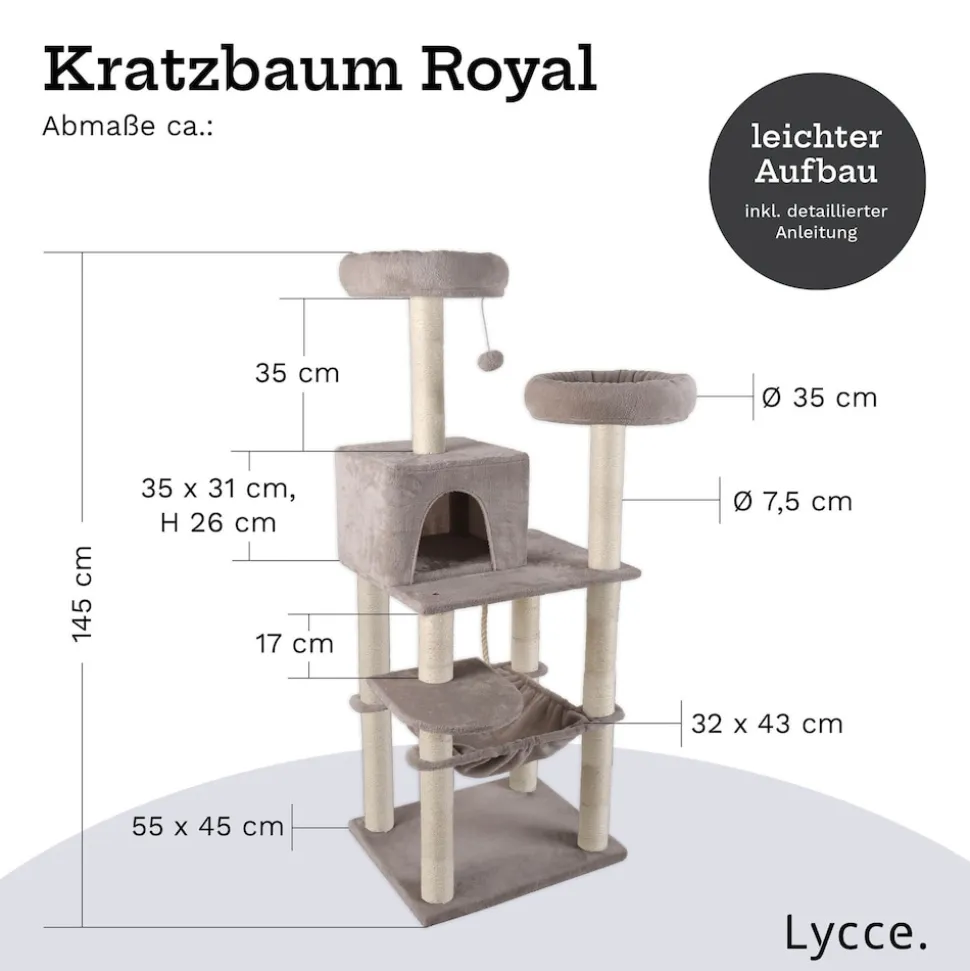 Lycce Kratzbaum ROYAL Katzenbaum mit Höhle und Hängematte, 145 cm