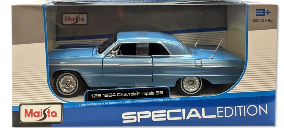 Maisto 32908 - Modellauto - Chevrolet Impala SS '64 (blau, Maßstab 1:26) Modell Auto Spielzeugauto