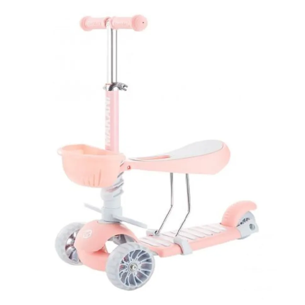 Makani Kinderroller BonBon 3 in 1, Dreirad, LED-Vorderräder, höhenverstellbar rosa