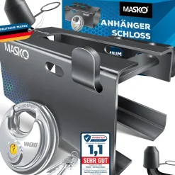 MASKO® Anhängerschloss für Angekoppelte & Abgekoppelte Anhänger | Anhänger Schloss Diebstahlschutz Wohnwagen Kastenschloss inkl. Diskusschloss & Schlüssel & Schutzkappe