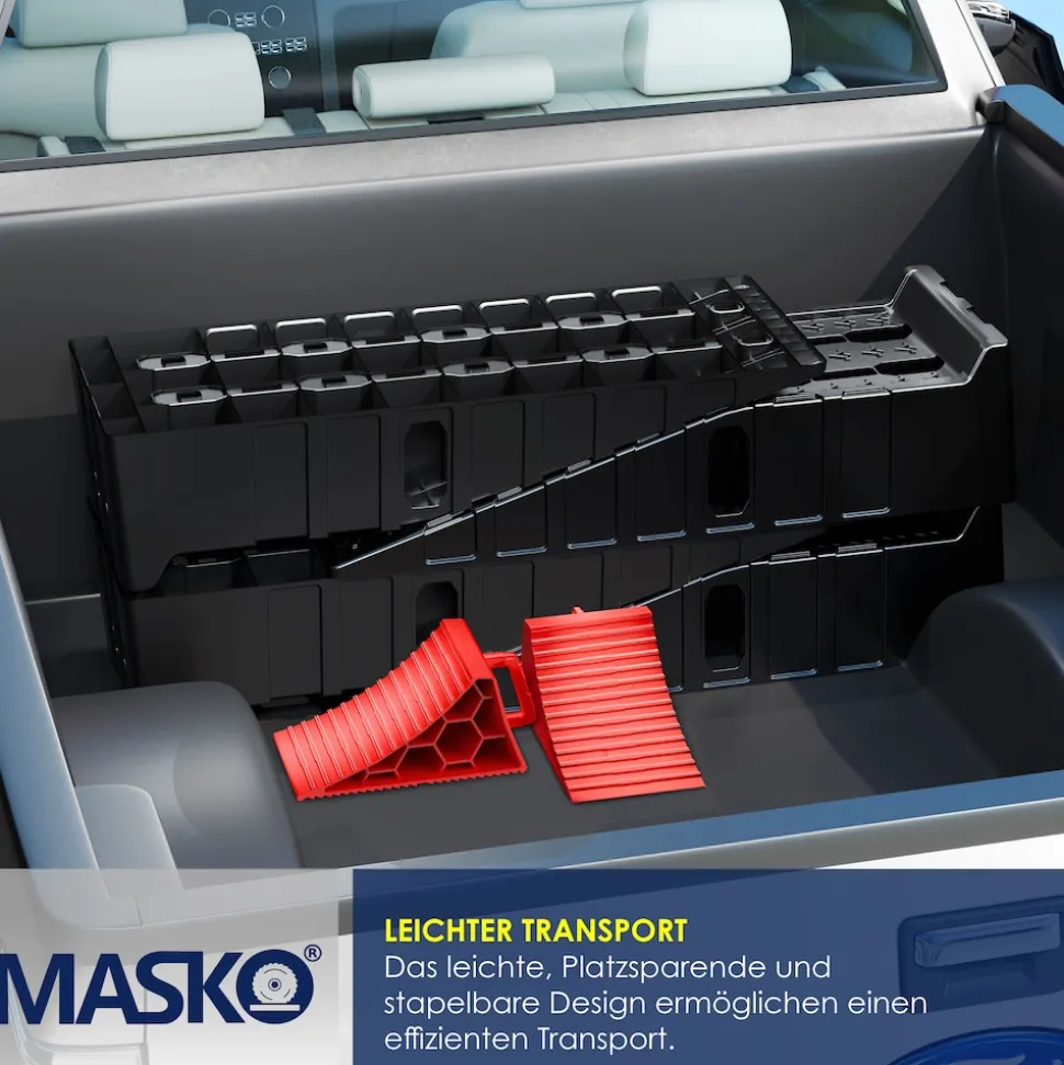 MASKO® Auffahrrampe 2er Set | Auffahrkeile bis 5 t Traglast | KFZ-Rampe mit Überfahrschutz | Verladerampe rutschfest, robust und extra breit | Garagenrampen Autorampe Ölwechsel und Reparatur