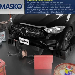 MASKO® Auffahrrampe 2er Set | Auffahrkeile bis 5 t Traglast | KFZ-Rampe mit Überfahrschutz | Verladerampe rutschfest, robust und extra breit | Garagenrampen Autorampe Ölwechsel und Reparatur