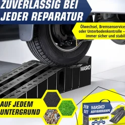 MASKO® Auffahrrampe 2er Set | Auffahrkeile bis 5 t Traglast | KFZ-Rampe mit Überfahrschutz | Verladerampe rutschfest, robust und extra breit | Garagenrampen Autorampe Ölwechsel und Reparatur