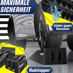 MASKO® Auffahrrampe 2er Set | Auffahrkeile bis 5 t Traglast | KFZ-Rampe mit Überfahrschutz | Verladerampe rutschfest, robust und extra breit | Garagenrampen Autorampe Ölwechsel und Reparatur