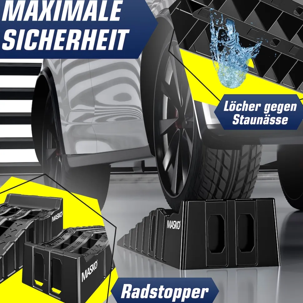 MASKO® Auffahrrampe 2er Set | Auffahrkeile bis 5 t Traglast | KFZ-Rampe mit Überfahrschutz | Verladerampe rutschfest, robust und extra breit | Garagenrampen Autorampe Ölwechsel und Reparatur
