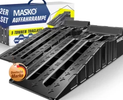 MASKO® Auffahrrampe 2er Set | Auffahrkeile bis 5 t Traglast | KFZ-Rampe mit Überfahrschutz | Verladerampe rutschfest, robust und extra breit | Garagenrampen Autorampe Ölwechsel und Reparatur