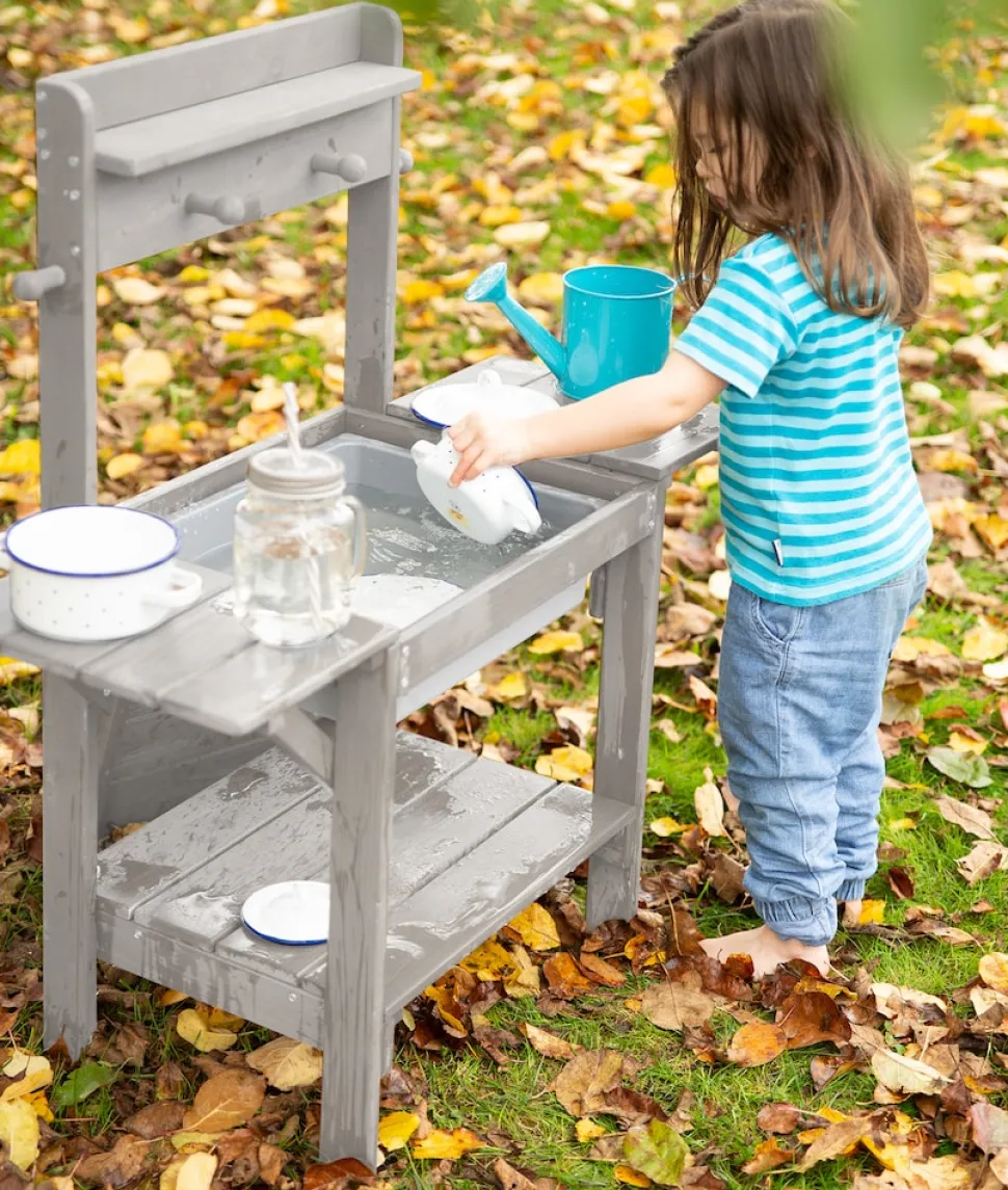 Matschküche 'Midi' - Kinder-Gartenküche für Wasser & Sand, wetterfestes Massivholz grau