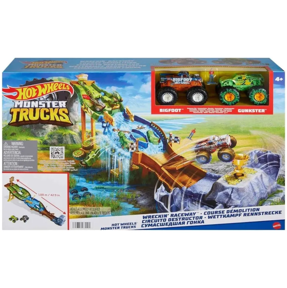 Mattel HJG32 - Hot Wheels - Monster Trucks - Rennstrecke mit 2 Fahrzeugen