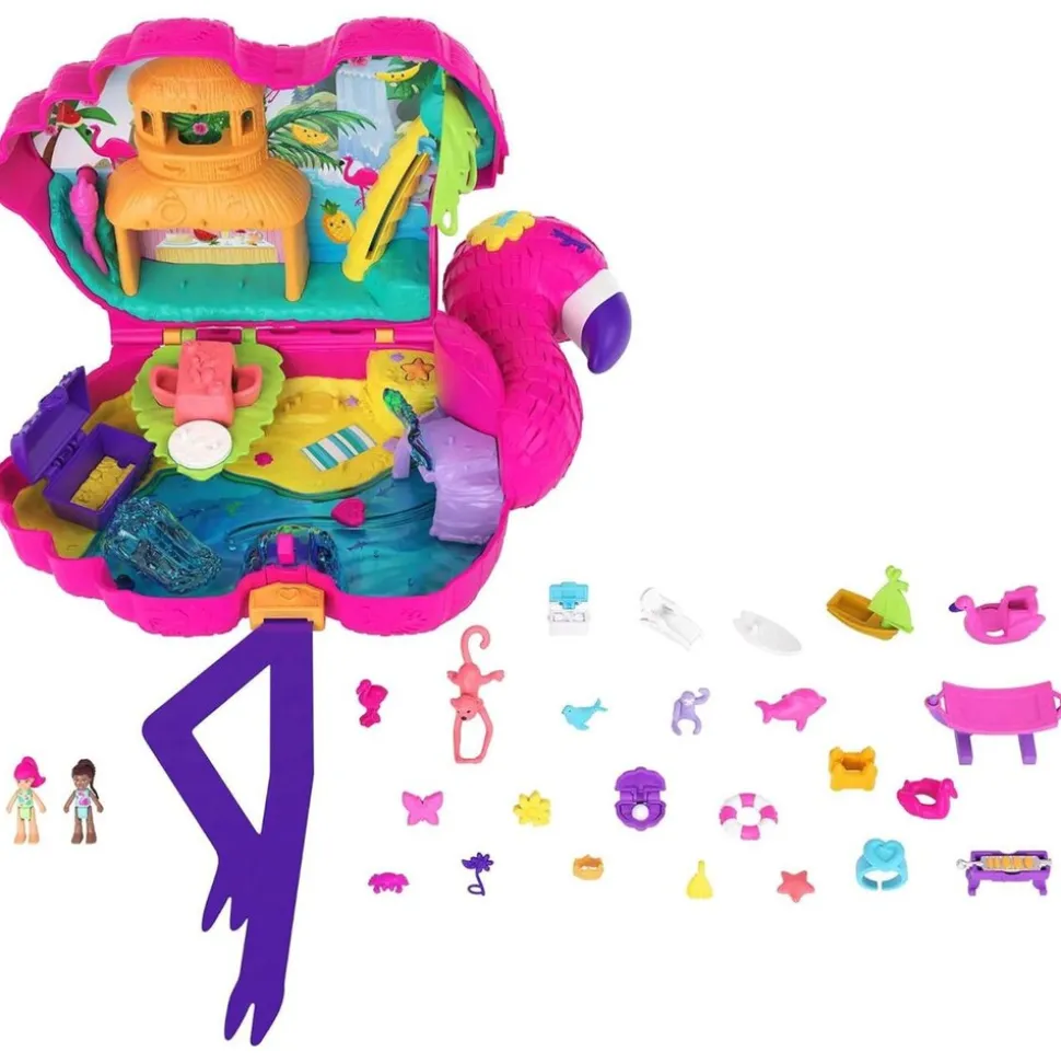 Mattel HJN76 - Polly Pocket - Spielset mit 26 Überraschungen, Flamingo-Party (HGC41)