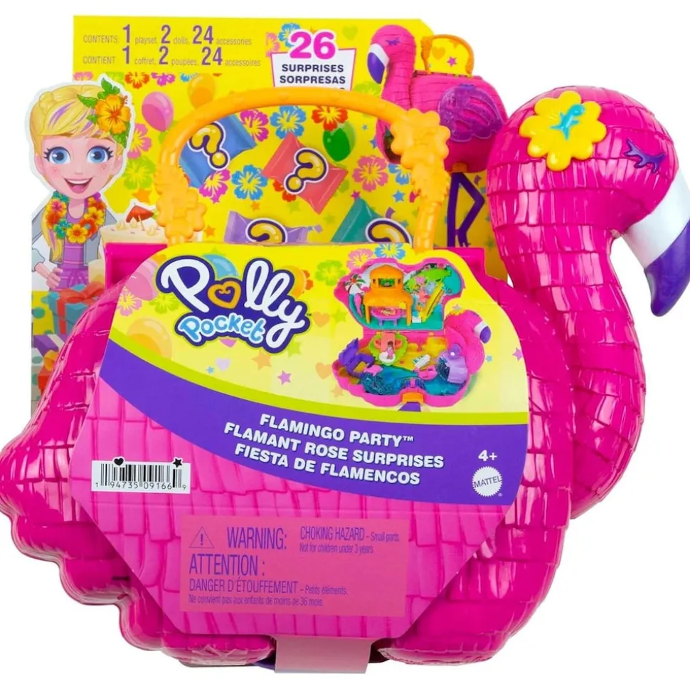 Mattel HJN76 - Polly Pocket - Spielset mit 26 Überraschungen, Flamingo-Party (HGC41)