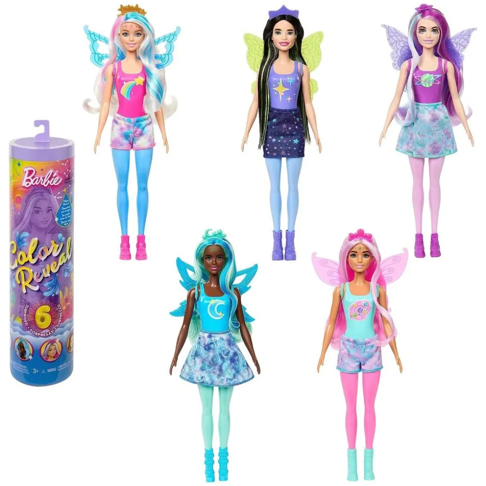 Mattel HJX61 sort. - Barbie - Color Reveal - Rainbow Galaxy - Puppe mit 6 Überraschungen, verschiedene Modelle