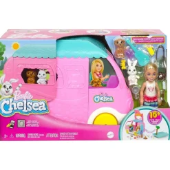 Mattel HNH90 - Barbie Chelsea - Spielfahrzeug mit Zubehör, 2 in 1 Camper