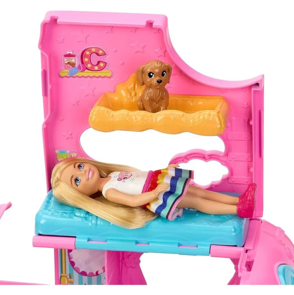Mattel HNH90 - Barbie Chelsea - Spielfahrzeug mit Zubehör, 2 in 1 Camper
