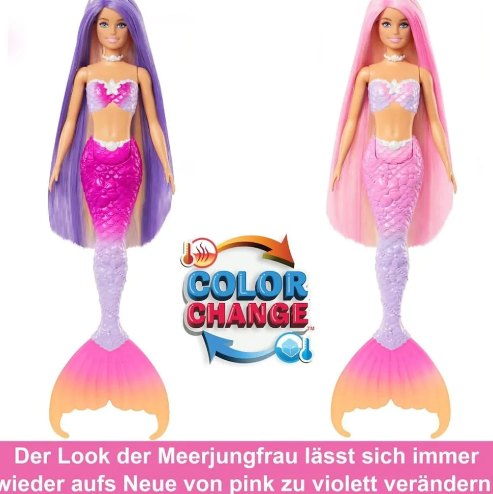 Mattel HRP97 - Barbie - Meerjungfrau Malibu – Farbwechseleffekt, Delfin & Accessoires