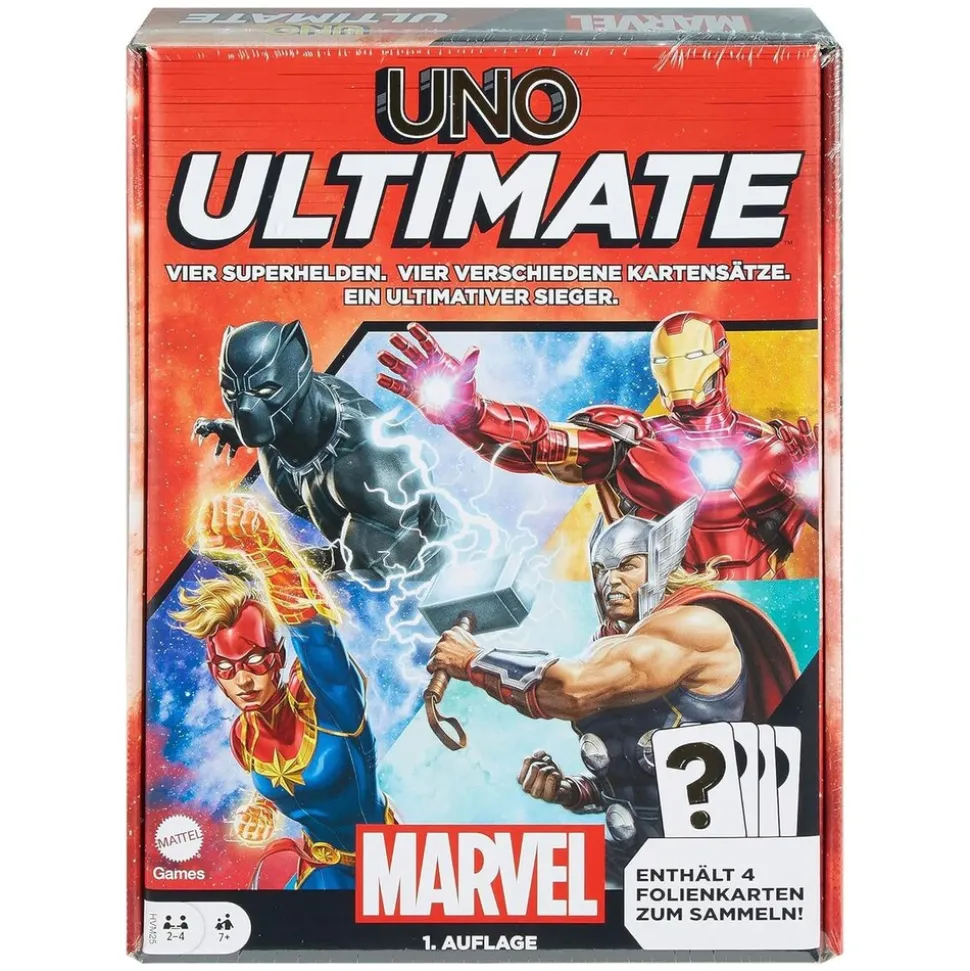 Mattel HVM25 - UNO Ultimate - Marvel - Kartenspiel mit 4 Folienkarten
