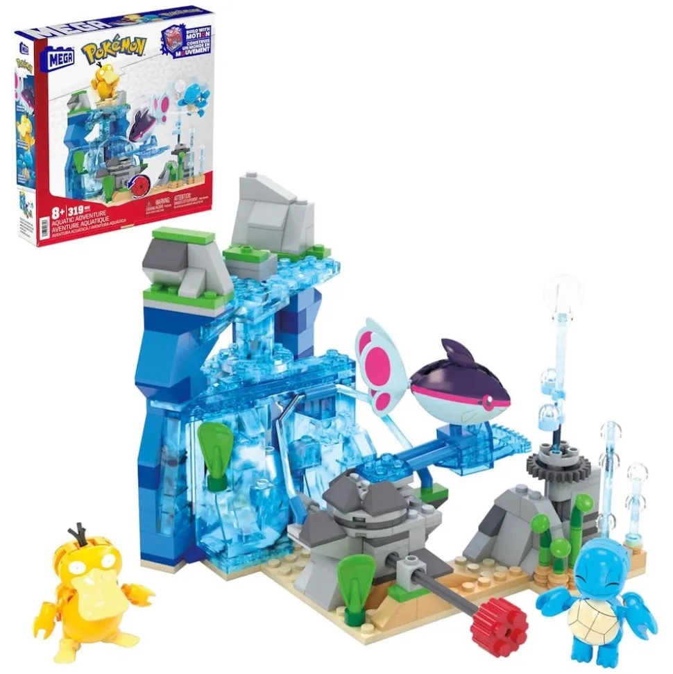 Mattel HXF79 - Mega - Pokémon - Wasserabenteuer mit Schiggy, Enton & Finneon - Bauset mit 319 Teilen