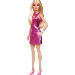 Mattel HYT88 - Barbie - Fashionistas - Puppe mit rosa Metallic-Minikleid