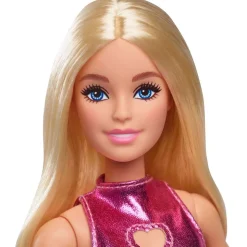 Mattel HYT88 - Barbie - Fashionistas - Puppe mit rosa Metallic-Minikleid