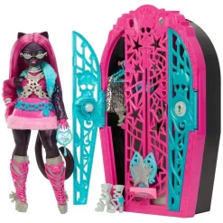 Mattel JBG82 - Monster High - Skulltimate Secrets Hauntlywood Mysteries – Catty-Noir Puppe mit 19+ Überraschungen, "Kleiderschrank"