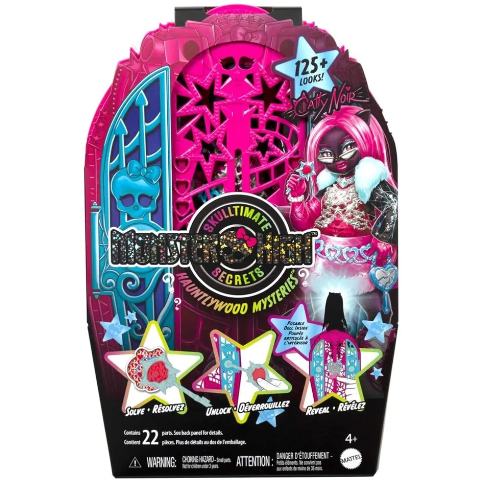 Mattel JBG82 - Monster High - Skulltimate Secrets Hauntlywood Mysteries – Catty-Noir Puppe mit 19+ Überraschungen, "Kleiderschrank"