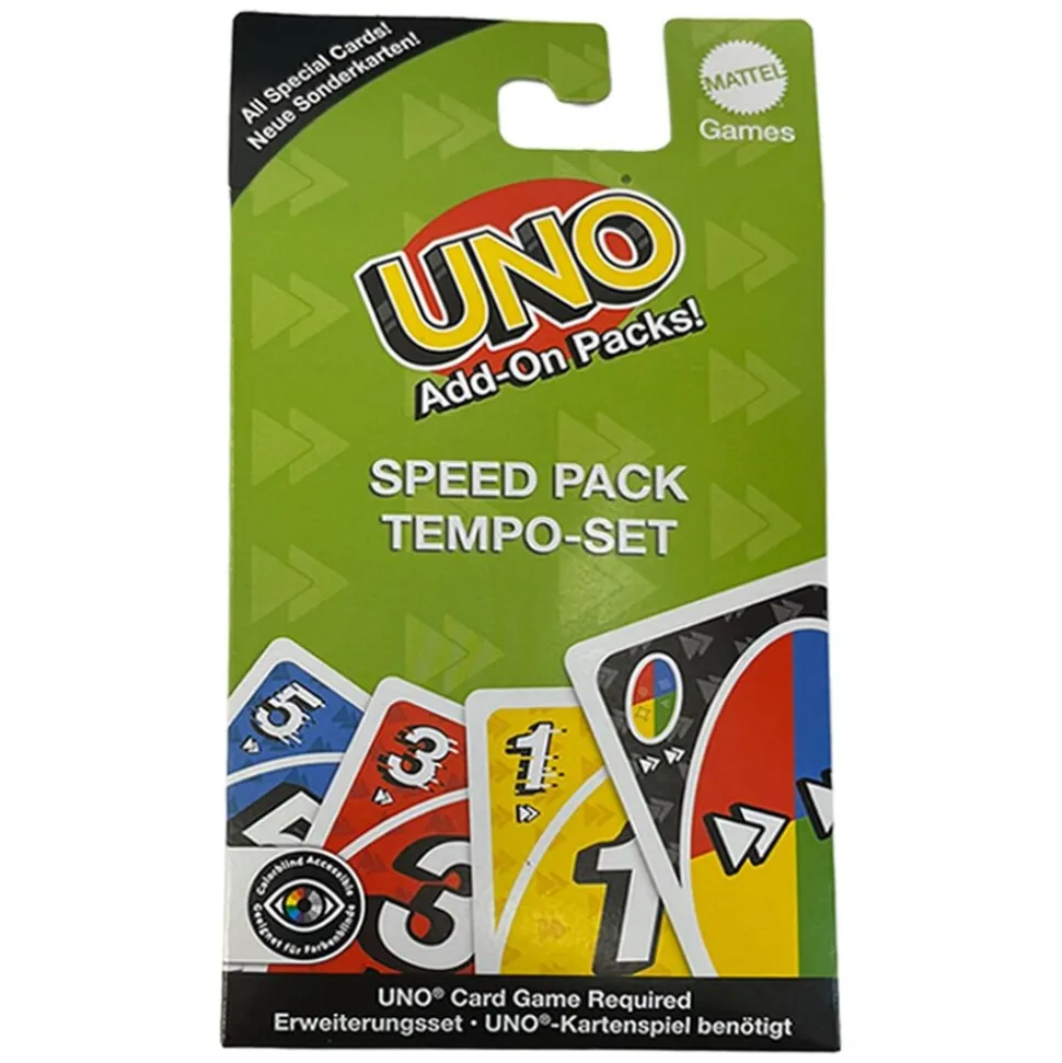 Mattel JCV55 BUNDLE sort. - Mattel Games - UNO Add-On Packs, Erweiterungen, Retour-/Tempo-/Stapel- & Tausch-Set mit barrierefreier Farbgestaltung