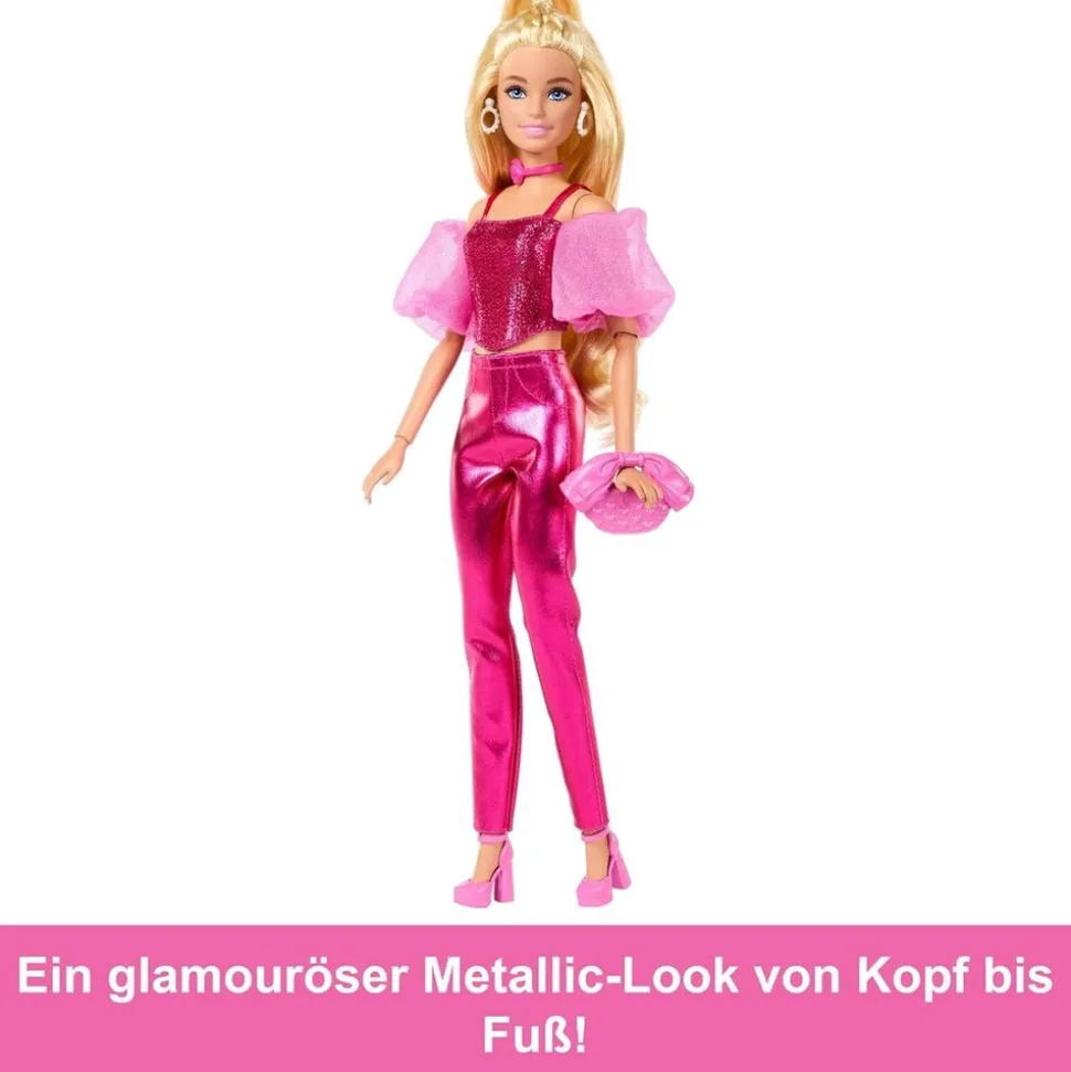 Mattel JFP40 - Barbie - Deluxe Style - Puppe im pinkfarbendem Metallic-Outfit