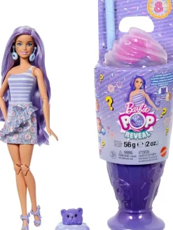Mattel JFY60 - Barbie - Pop Reveal - Modepuppe mit 8 Überraschungen und formbaren Sand (56g), Donut Dreams Design