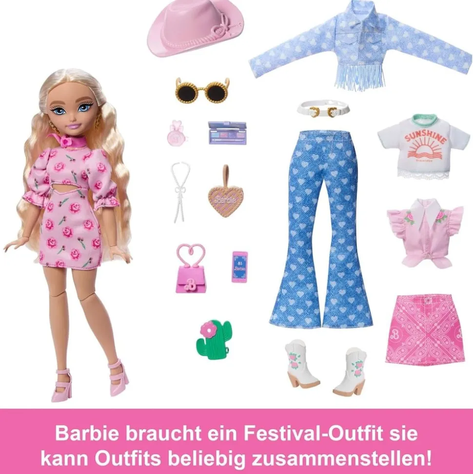 Mattel JGH87 - Barbie - Dream Besties - Malibu Puppe – Modepuppe mit 11 Zubehörteile und Accessoires