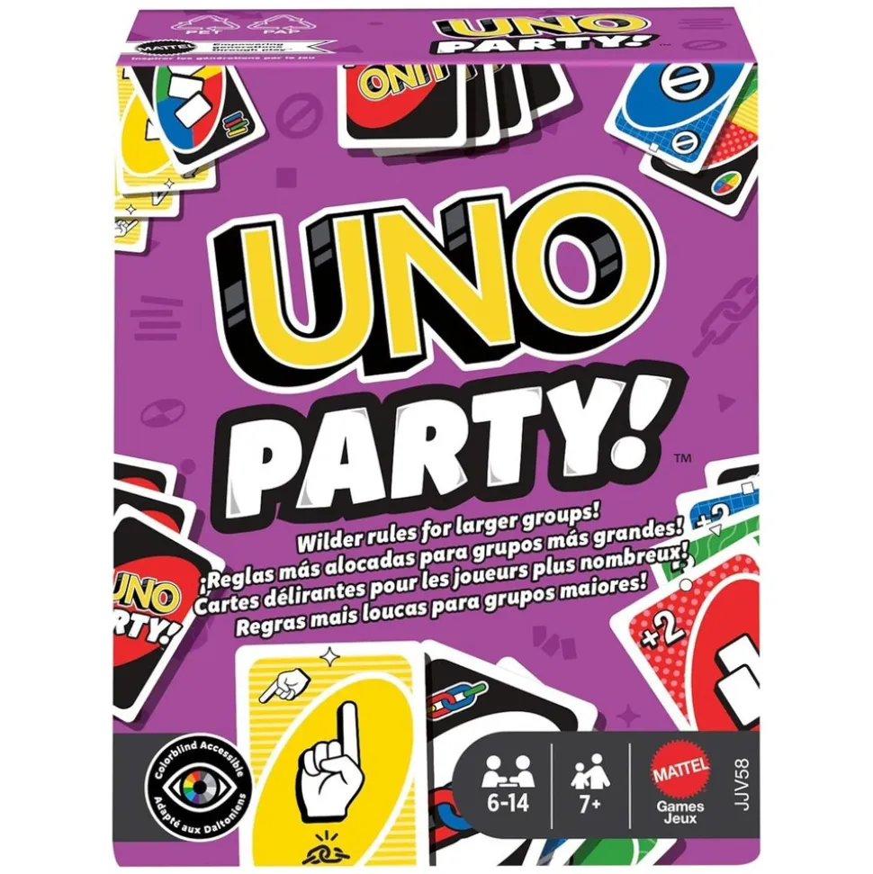 Mattel JJV58 - Mattel Games - UNO Party! Kartenspiel für bis zu 14 Spielenden