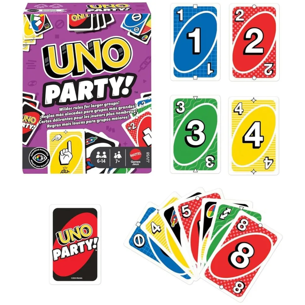 Mattel JJV58 - Mattel Games - UNO Party! Kartenspiel für bis zu 14 Spielenden