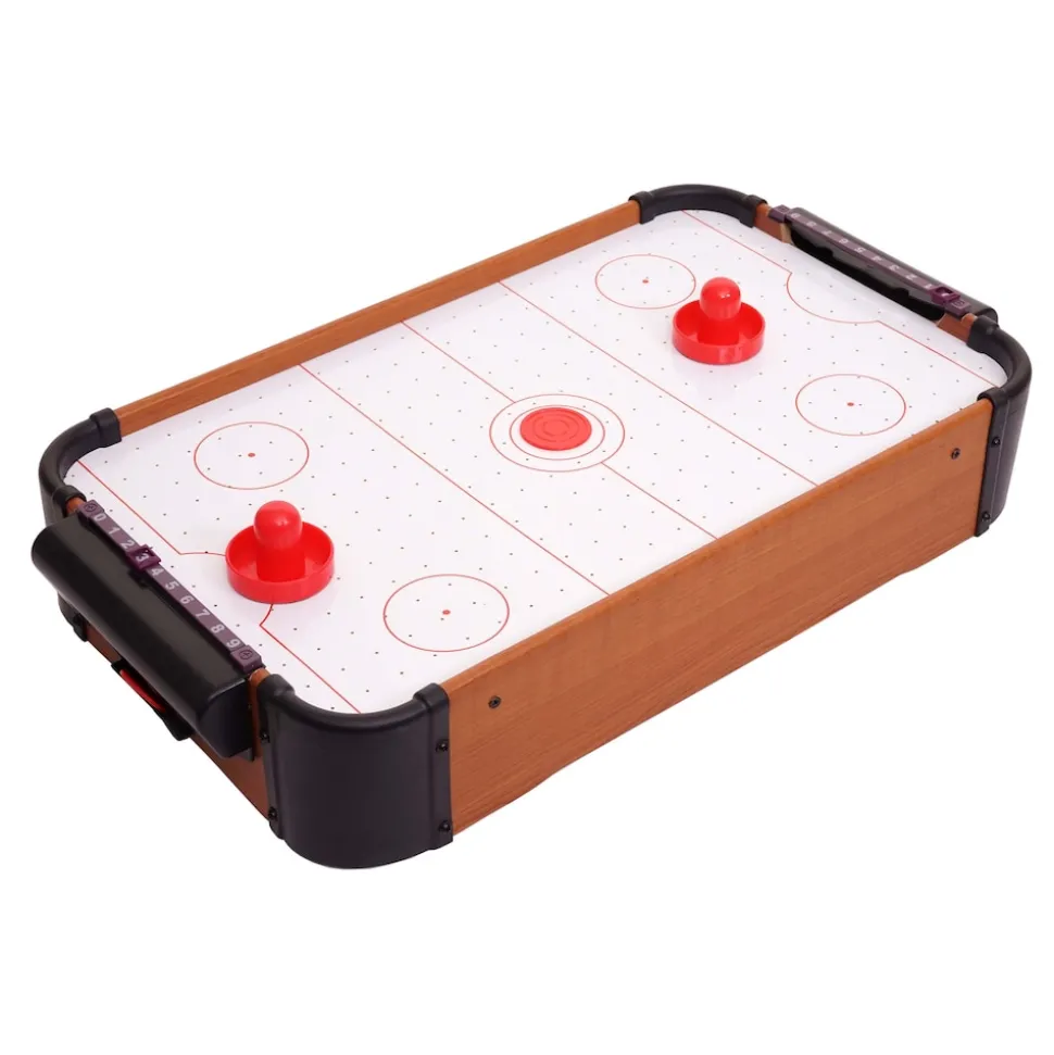 Mini Air Hockey MCW-J10, Tischspiel Lufthockey inklusive Zubehör, Holz 56x30x10cm