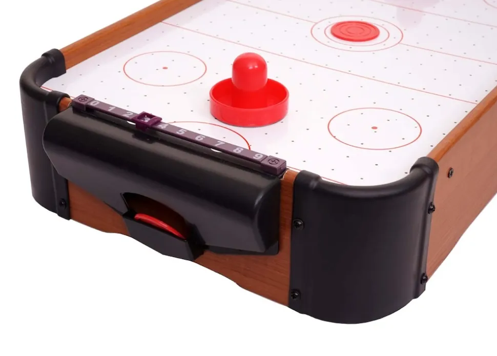 Mini Air Hockey MCW-J10, Tischspiel Lufthockey inklusive Zubehör, Holz 56x30x10cm