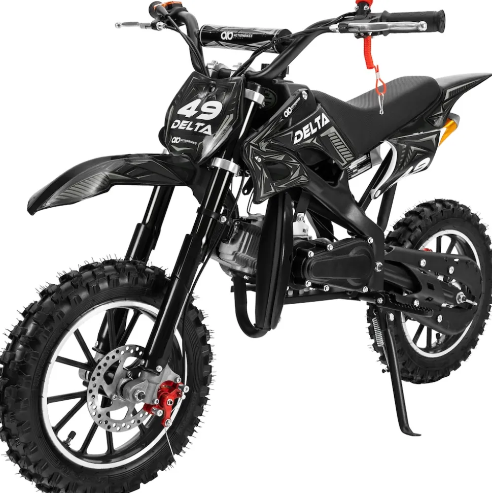 Mini-Crossbike Delta, Benzin-Motorrad, Pocketbike, Dirtbike, 49 ccm, bis zu 40 km/h, Scheibenbremsen (Schwarz)